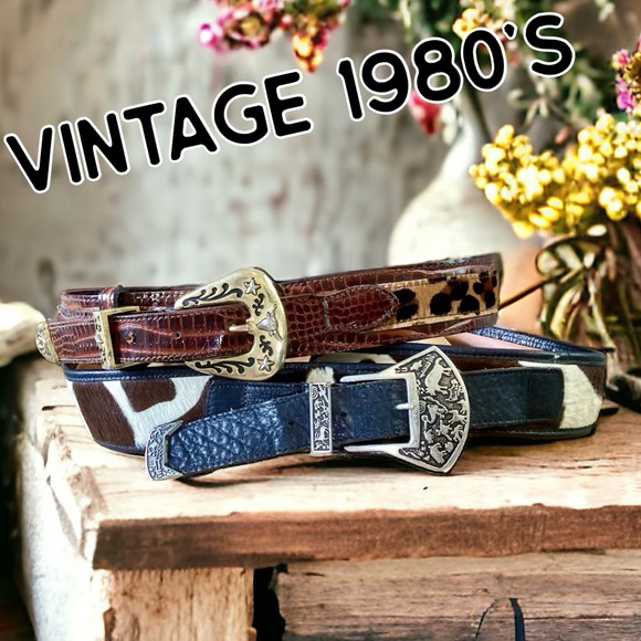 🌸Set of 2 Vintage FALCHI/APPLE ACC Cowboy Leather Belts - Picture 1 of 11